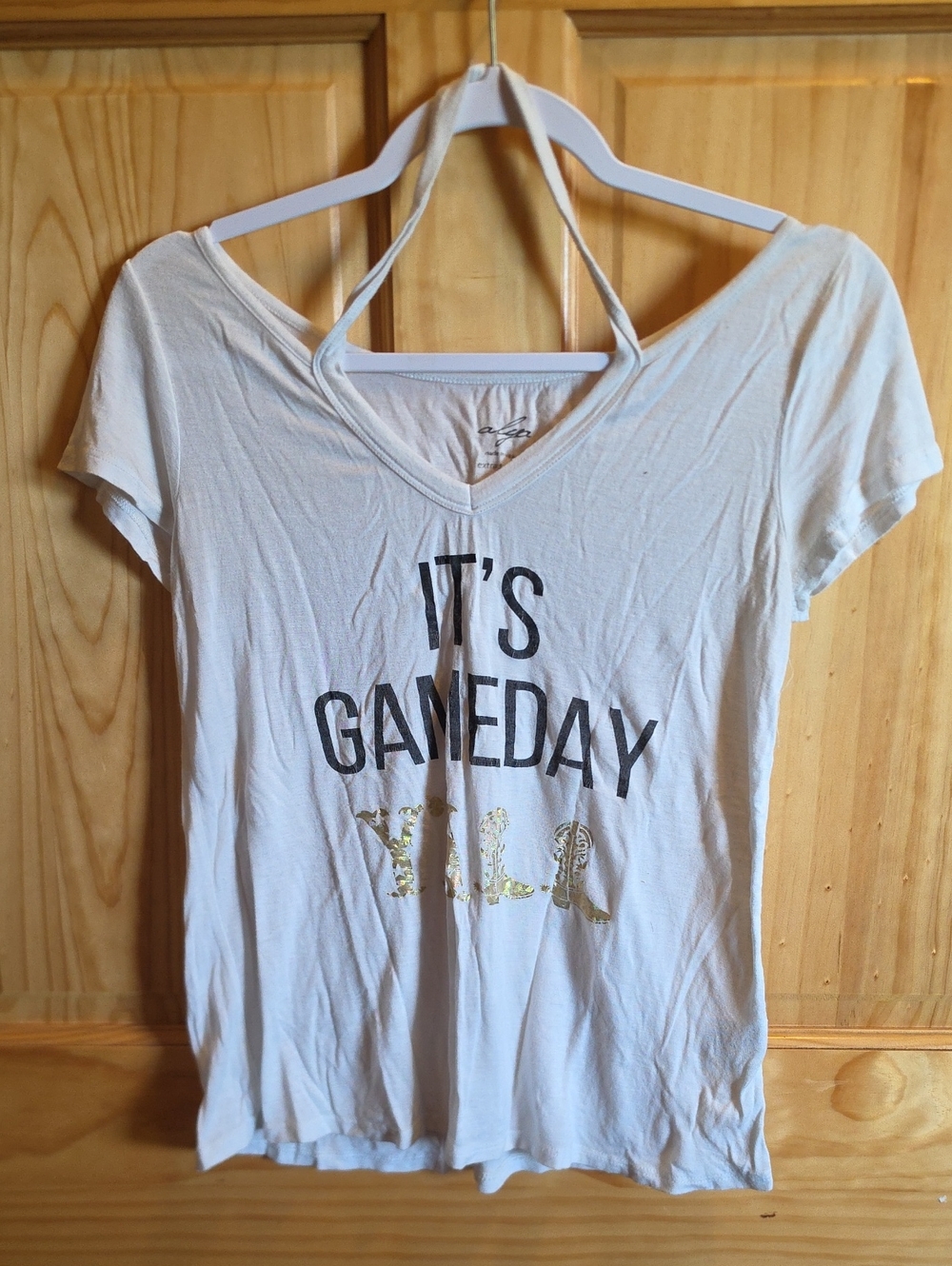Alya White V-Neck 'It's Gameday' Tee with Gold Foil